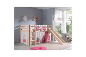 Middelseng med gardin Pino Princess Naturlig, Naturlig, Med sklie, Uten tunnel, 3 - Naturlig, Naturlig, Med sklie, Uten tunnel, 3 - Møbler - Barnemøbler - Barneseng & Juniorseng - Loftseng