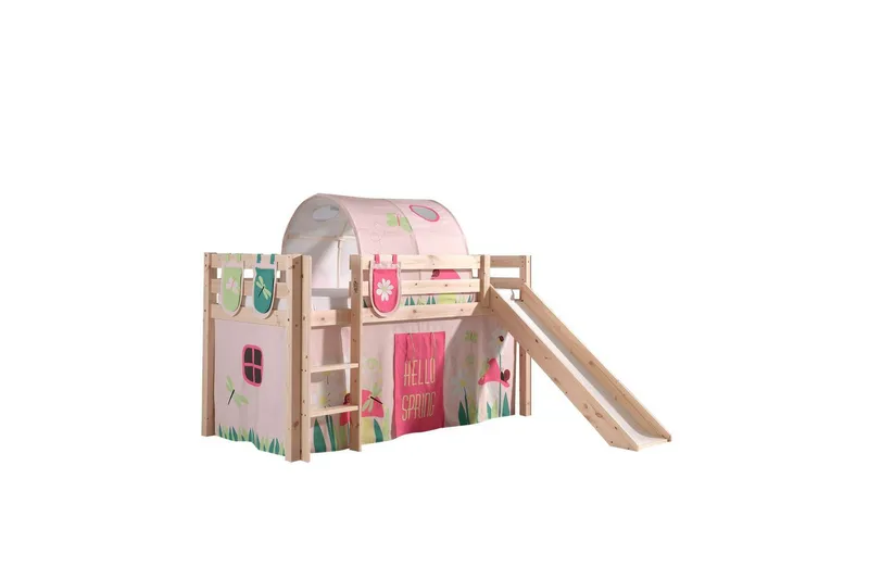 Middelseng med gardin Pino Spring Naturlig, Naturlig, Med sklie, Vår, Fjær, 3, Naturlig, Naturlig, Med sklie, Vår, Fjær, 3