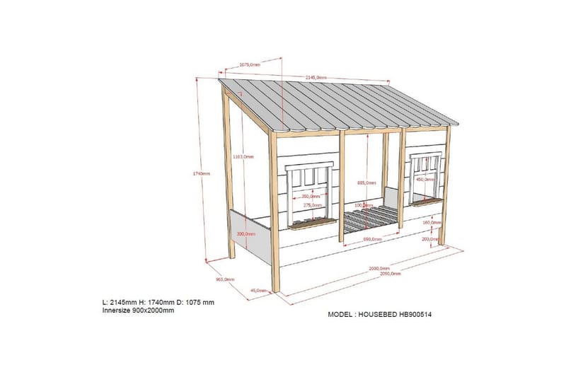 Seng Husseng Brun - Brun - Møbler - Barnemøbler - Barneseng & Juniorseng - Husseng