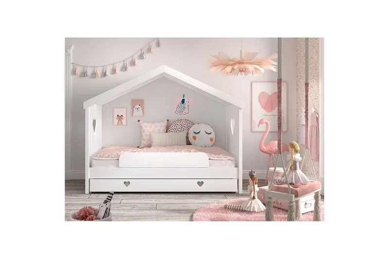 Seng med skuff Fallsikring Amori Hvit - Møbler - Barnemøbler - Barneseng & Juniorseng - Husseng