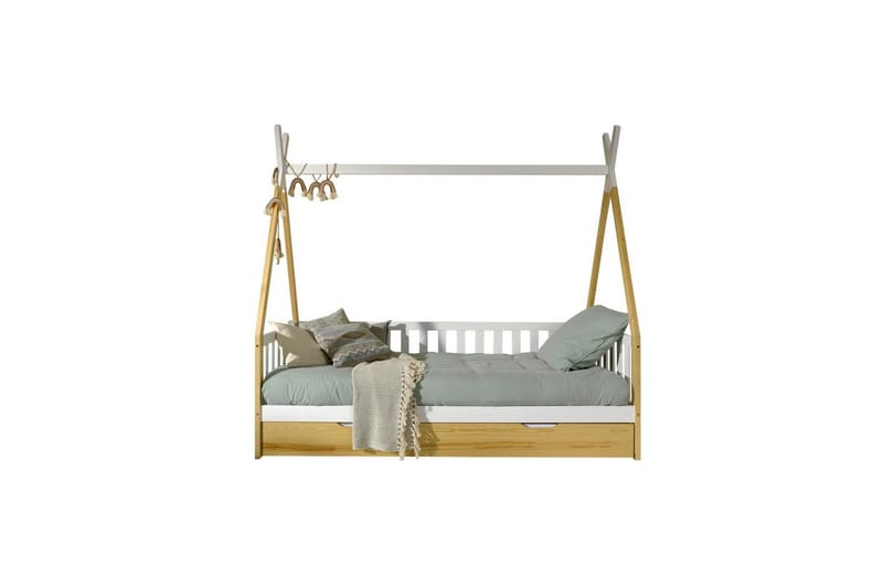 Seng med skuff Tipi Naturlig, Med gjerde, Naturlig, Med gjerde