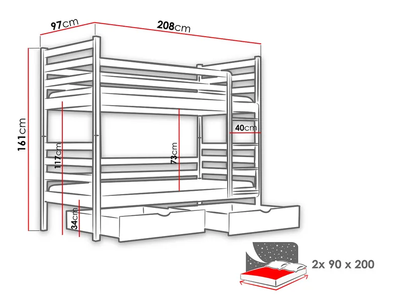 Suno Køyeseng to soveplasser 90x200 cm - Beige - Møbler - Barnemøbler - Barneseng & Juniorseng - Loftseng