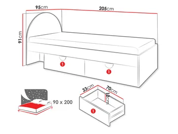 Zarek Juniorseng 90x200 cm - Brun, blå og beige - Møbler - Barnemøbler - Barneseng & Juniorseng - Barneseng med oppbevaring
