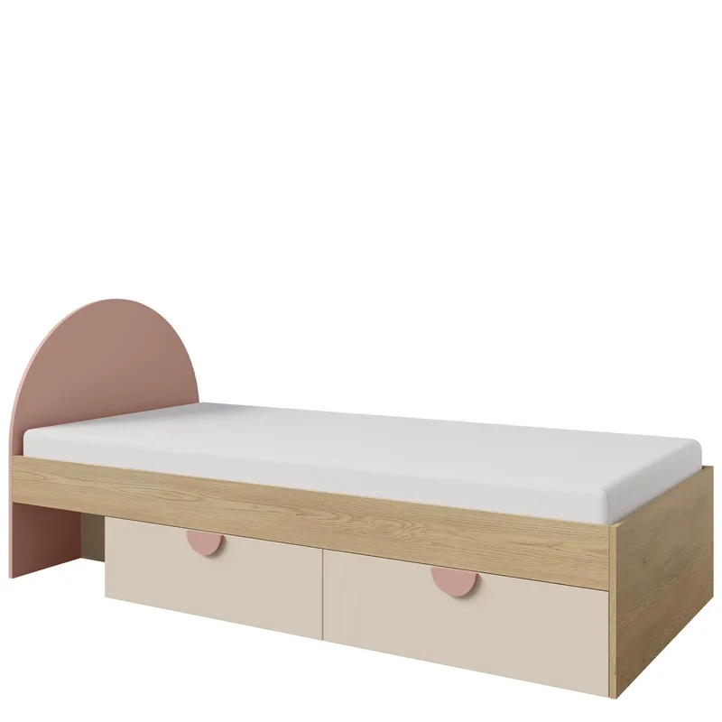 Zarek Juniorseng 90x200 cm - Brun, rosa og beige - Møbler - Barnemøbler - Barneseng & Juniorseng - Barneseng med oppbevaring