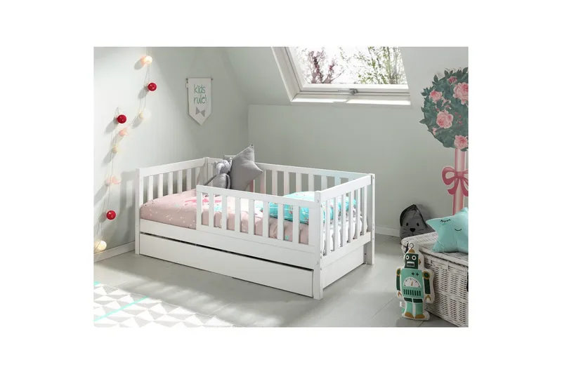 Juniorseng med skuff Småbarnsseng Hvit - Hvit - Møbler - Barnemøbler - Barneseng & Juniorseng - Barneseng med oppbevaring