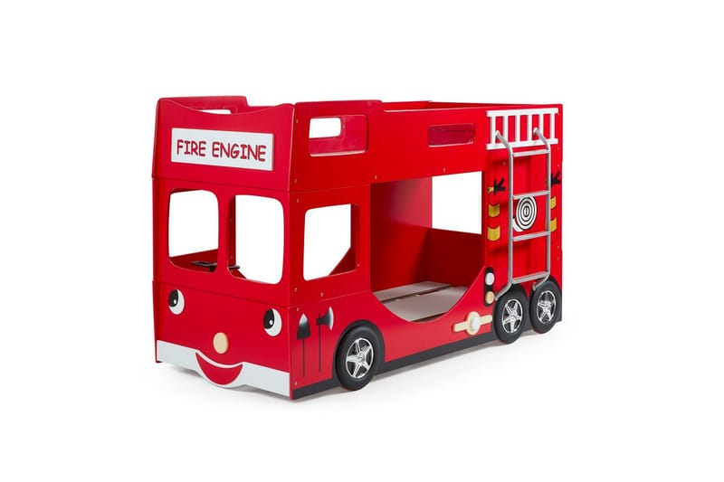 Køyeseng Brannbil Rød 90x200 cm Med Madrass, Med Madrass