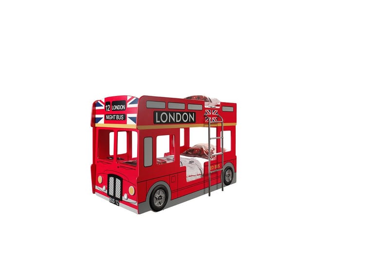 Køyeseng London Bus Rød 90x200 cm Med Madrass - Med Madrass - Møbler - Barnemøbler - Barneseng & Juniorseng
