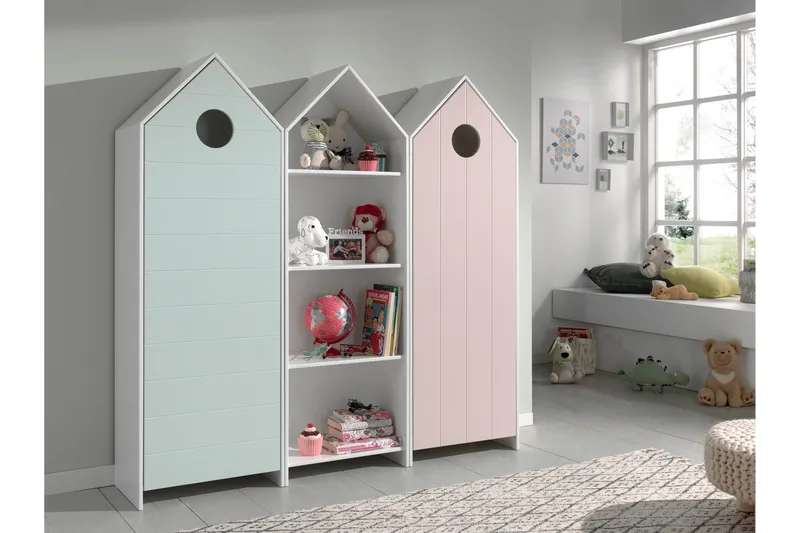 Bustorp Garderobe og hyllesett, Hvit/Rosa/Mintgrønn