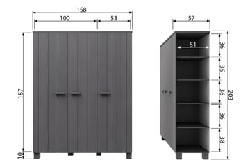 Garderobe Mitchell 158 cm - Stålgrå Furu - Møbler - Barnemøbler - Oppbevaring barnerom - Barnegarderobe