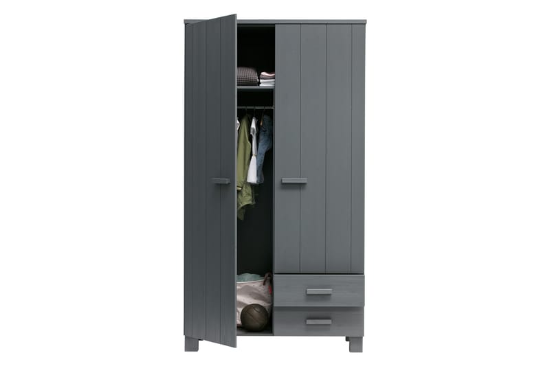 Garderobe Mitchell med 2 Skuffer 111 cm - Stålgrå Furu - Møbler - Barnemøbler - Oppbevaring barnerom - Barnegarderobe