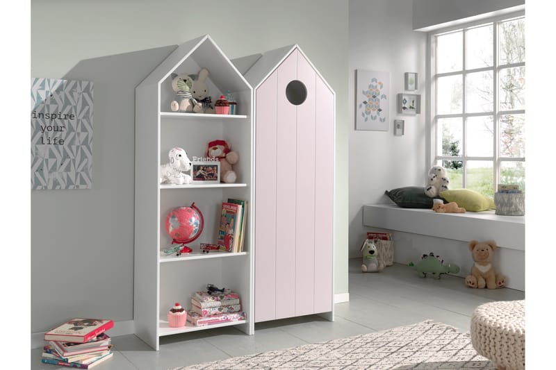 Bustorp Garderobe og bokhylle, Hvit/Rosa