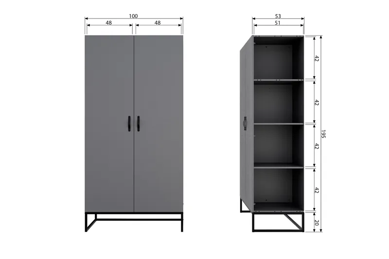 Kahe Garderobe 100x195 cm - Oppbevaring - Garderober & garderobesystem - Garderobeskap