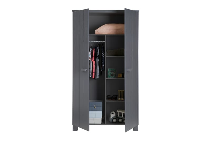 Tenney Garderobe 111 cm - Stålgrå Furu - Møbler - Barnemøbler - Oppbevaring barnerom - Barnegarderobe
