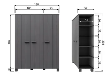 Tenney Garderobe 158 cm - Stålgrå Furu - Møbler - Barnemøbler - Oppbevaring barnerom - Barnegarderobe
