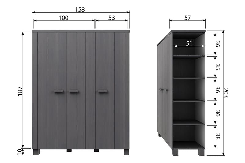 Tenney Garderobe 158 cm - Stålgrå Furu - Møbler - Barnemøbler - Oppbevaring barnerom - Barnegarderobe