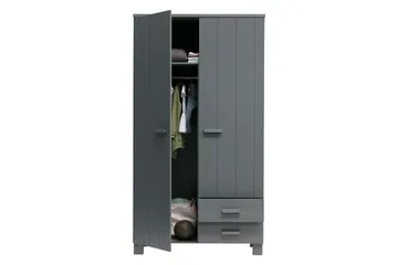 Tenney Garderobe med 2 Skuffer 111 cm - Stålgrå Furu - Møbler - Barnemøbler - Oppbevaring barnerom - Barnegarderobe