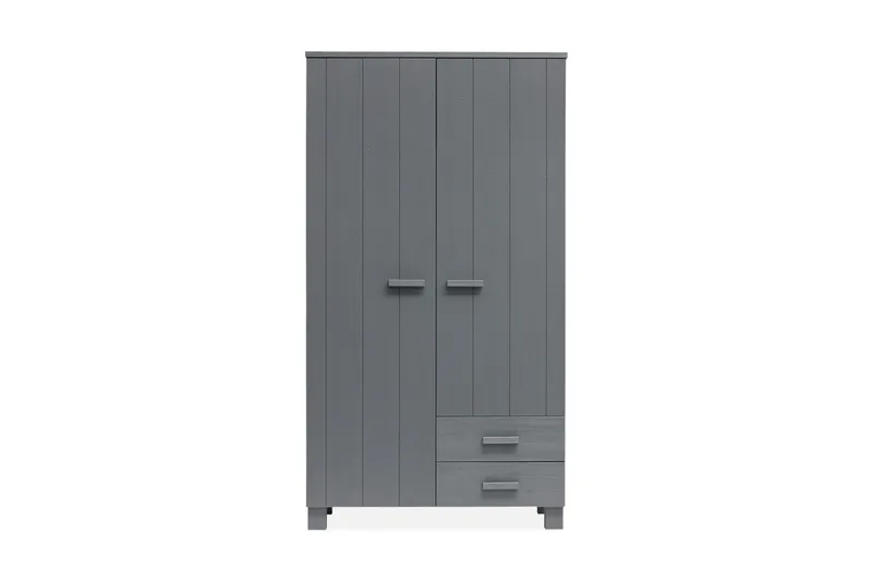 Tenney Garderobe med 2 Skuffer 111 cm - Stålgrå Furu - Møbler - Barnemøbler - Oppbevaring barnerom - Barnegarderobe