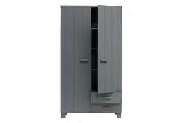 Tenney Garderobe med 2 Skuffer 111 cm - Stålgrå Furu - Møbler - Barnemøbler - Oppbevaring barnerom - Barnegarderobe