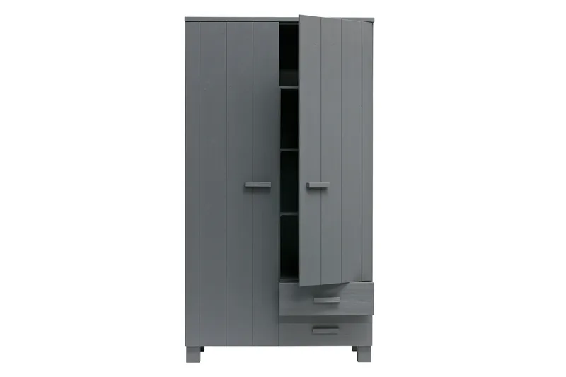 Tenney Garderobe med 2 Skuffer 111 cm - Stålgrå Furu - Møbler - Barnemøbler - Oppbevaring barnerom - Barnegarderobe