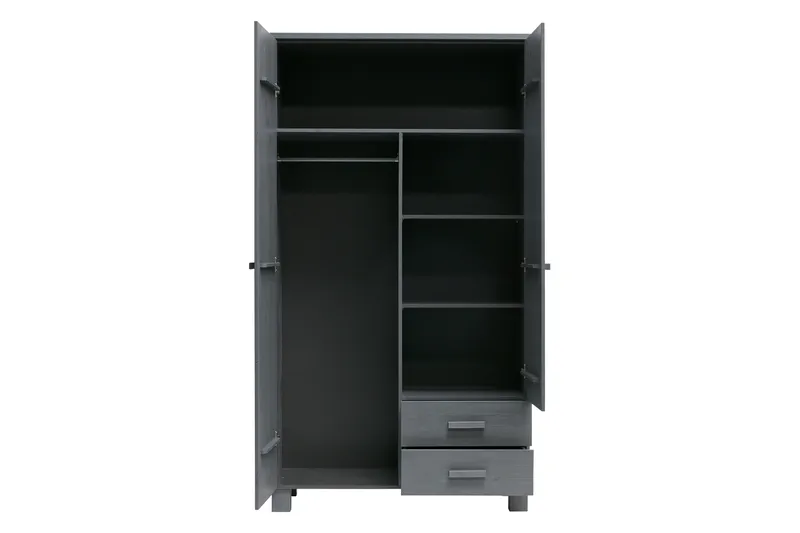 Tenney Garderobe med 2 Skuffer 111 cm - Stålgrå Furu - Møbler - Barnemøbler - Oppbevaring barnerom - Barnegarderobe