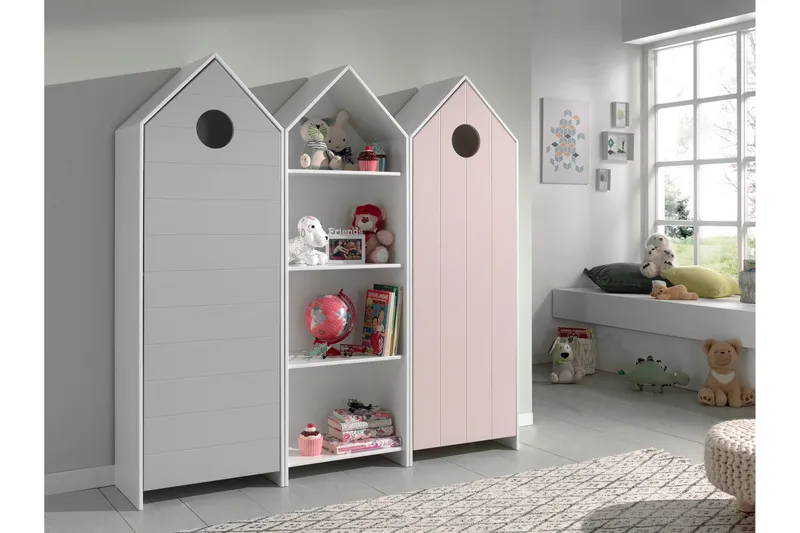 Bustorp Garderobe og hyllesett, Hvit/Grå/Rosa