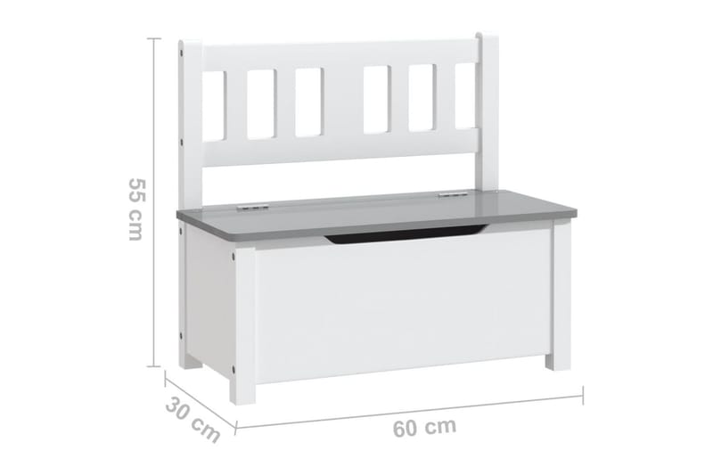 Oppbevaringsbenk for barn hvit og grå 60x30x55 cm MDF - Hvit - Lekekasse - Lekekasse