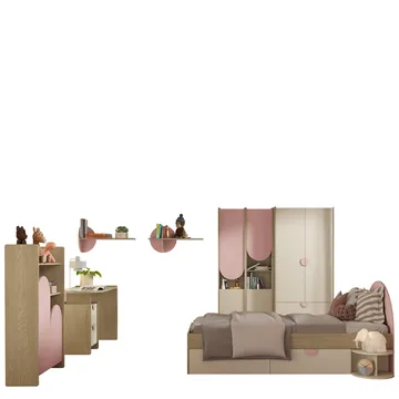 Zarek Soveromsmøbelsett - Brun, beige og rosa - Møbler - Barnemøbler - Oppbevaring barnerom - Skap barnerom