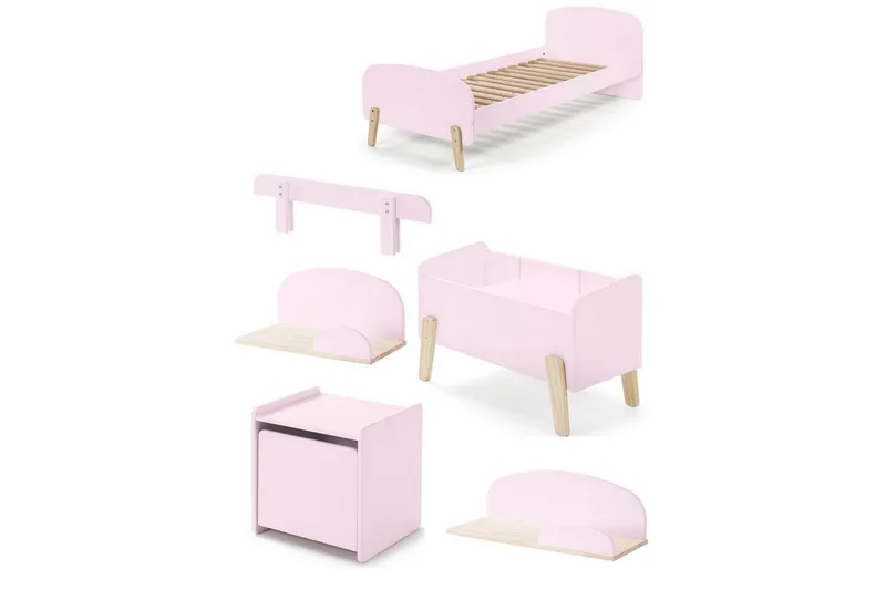 Säng med sängbord Vägg hyllor Leksakslåda Skyddsrail Vipack Kiddy Vipack Pink