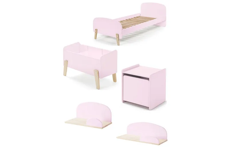 Säng med sängbord Vägg hyllor Leksakslåda Vipack Kiddy Vipack Pink