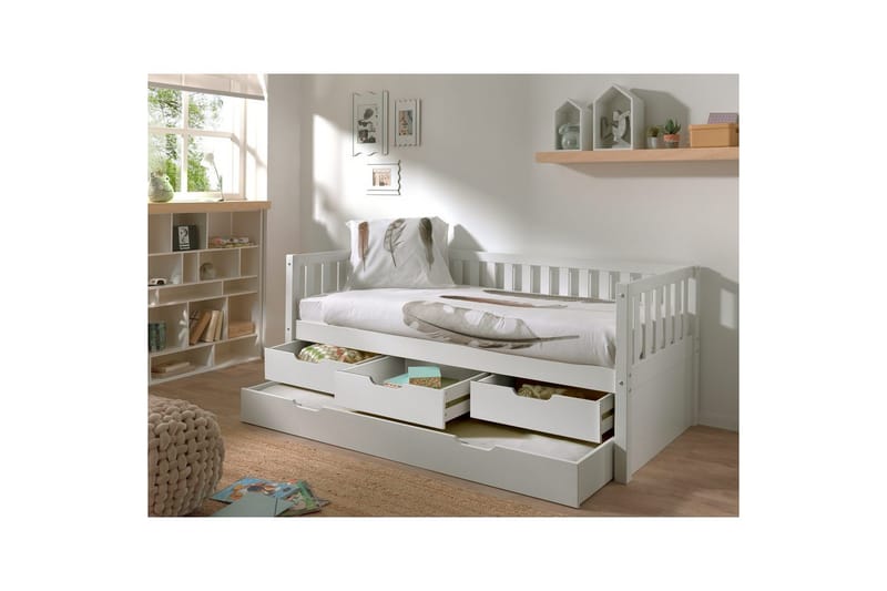 Seng Fritz med 3 skuffer og underbed Hvit - Hvit - Møbler - Barnemøbler - Barneseng & Juniorseng