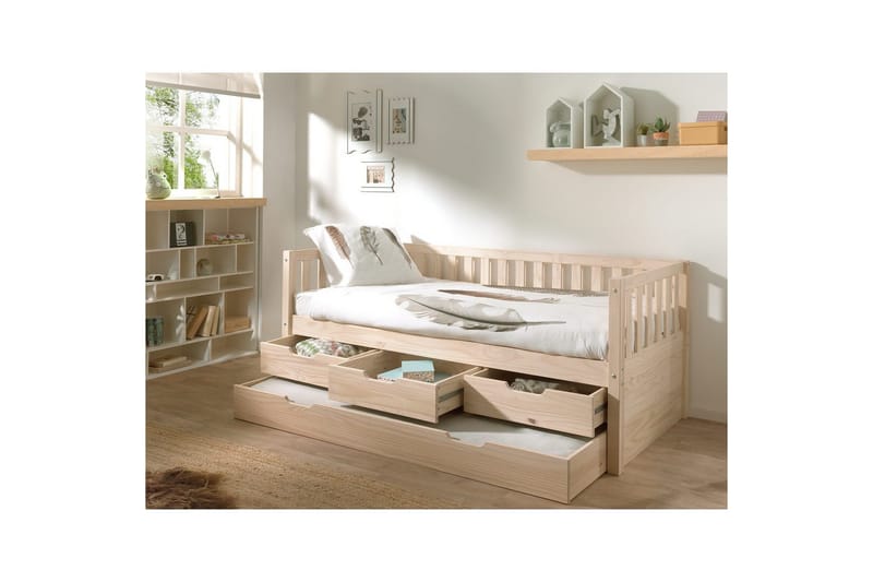 Seng Fritz med 3 skuffer og underbed Naturlig - Naturlig - Møbler - Barnemøbler - Barneseng & Juniorseng - Barneseng med oppbevaring
