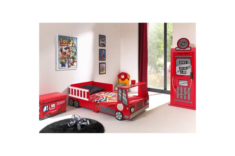 Seng med garderobe Brannbil Rød 70x140 cm