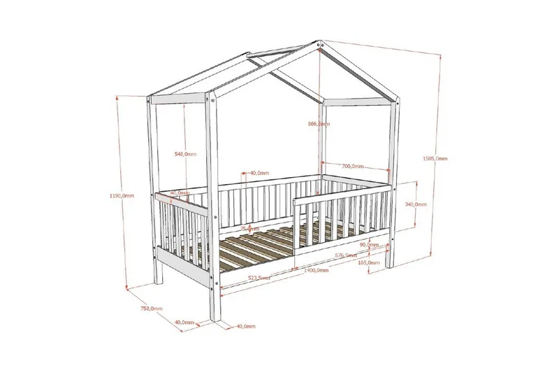 Småbarnshus Seng Dallas 70x140 cm Hvit - Hvit - Møbler - Barnemøbler - Barneseng & Juniorseng