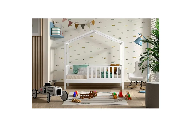 Småbarnshus Seng Dallas 70x140 cm Hvit - Hvit - Møbler - Barnemøbler - Barneseng & Juniorseng