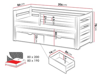 Tynor Juniorseng 80x200 cm - Beige - Møbler - Barnemøbler - Barneseng & Juniorseng - Barneseng med oppbevaring