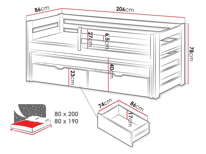 Tynor Juniorseng 80x200 cm - Beige - Møbler - Barnemøbler - Barneseng & Juniorseng