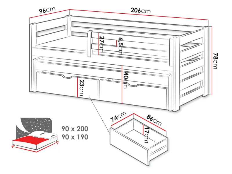 Tynor Juniorseng 90x200 cm - Beige - Møbler - Barnemøbler - Barneseng & Juniorseng - Barneseng med oppbevaring