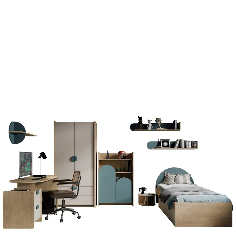 Zarek Soveromsmøbelsett - brun, beige og blå - Møbler - Barnemøbler - Barnemøbelsett
