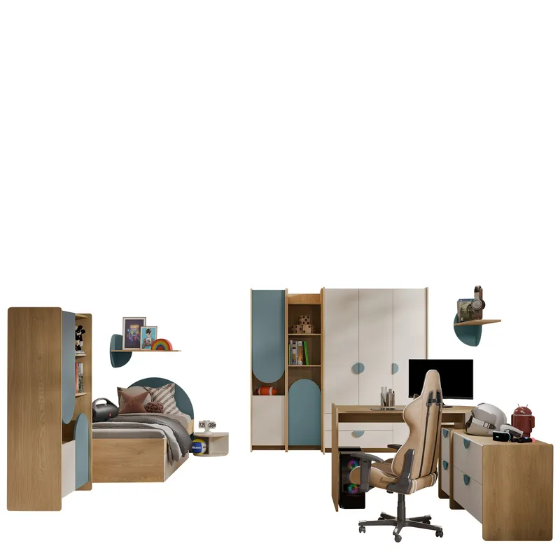 Zarek Soveromsmøbelsett - brun, beige og blå - Møbler - Barnemøbler - Barnemøbelsett