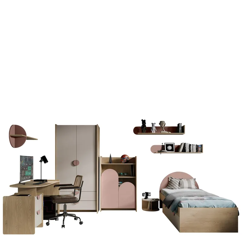 Zarek Soveromsmøbelsett - brun, beige og rosa - Møbler - Barnemøbler - Barnemøbelsett
