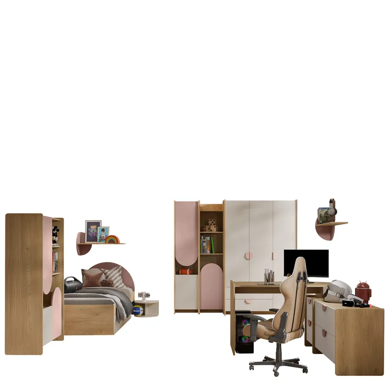 Zarek Soveromsmøbelsett - brun, beige og rosa - Møbler - Barnemøbler - Barnemøbelsett
