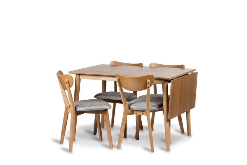 Åland Uttrekkbar Spisegruppe 120-160 cm med 4 Åland Stoler, Brun/Natur