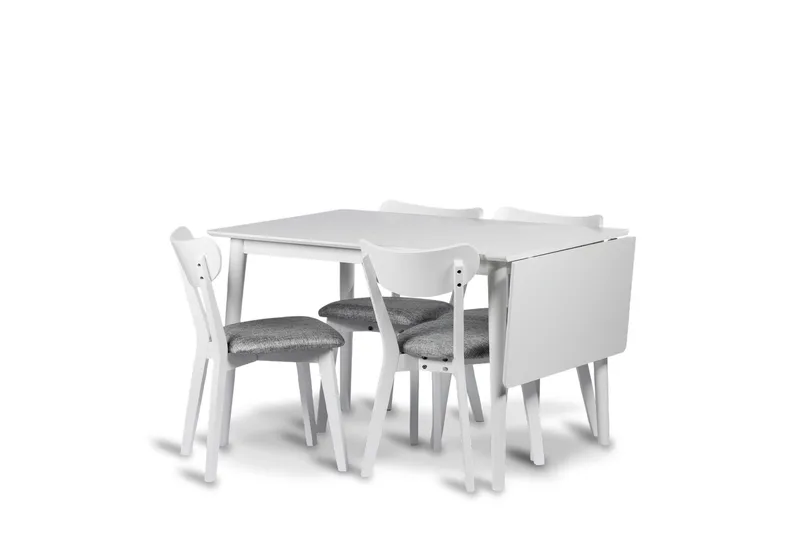 Åland Uttrekkbar Spisegruppe 120-160 cm med 4 Stoler, Hvit
