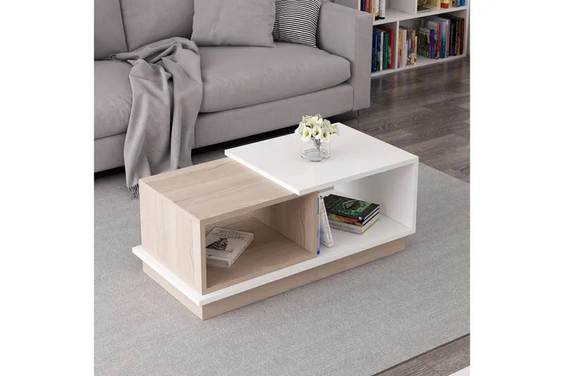 Schmida Salongbord 90x45 cm Hvit/Brun - Hanah Home - Møbler - Bord - Sofabord & salongbord