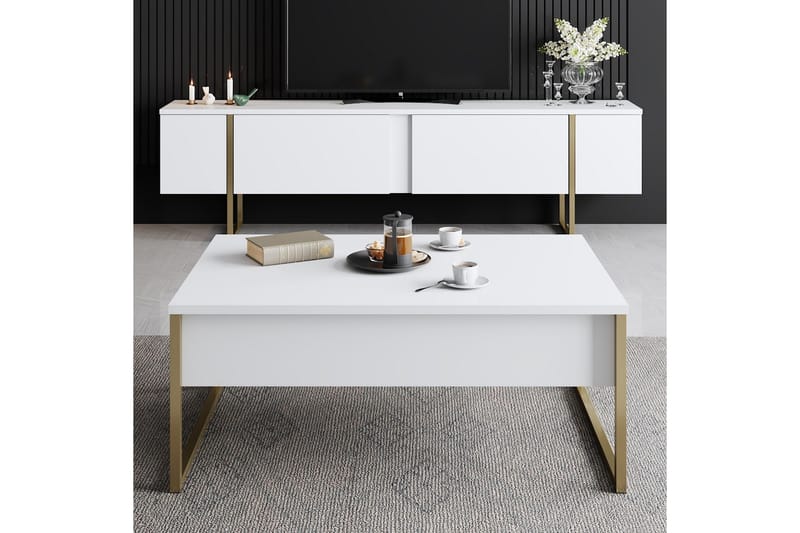 Luxe Sofabord 90x40 cm Hvit/Gull - Hanah Home - Møbler - Bord - Sofabord & salongbord
