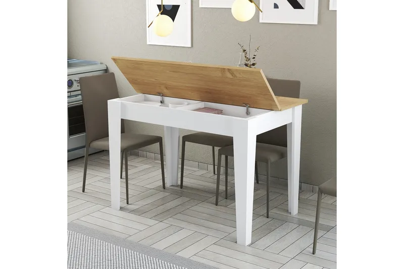 Levents Spisebord 110x72 cm Hvit/Brun - Hanah Home - Møbler - Bord - Spisebord & kjøkkenbord