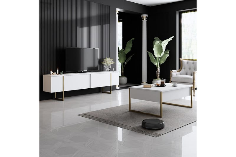 Luxe Sofabord 90x40 cm Hvit/Gull - Hanah Home - Møbler - Bord - Sofabord & salongbord