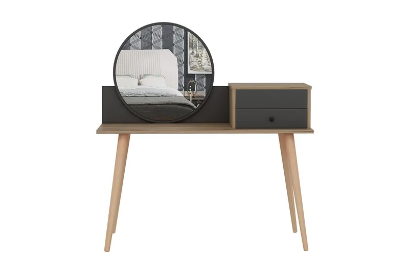 Straat Sminkebord 120x96 cm Svart/Brun, Hanah Home