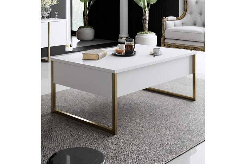 Luxe Sofabord 90x40 cm Hvit/Gull - Hanah Home - Møbler - Bord - Sofabord & salongbord