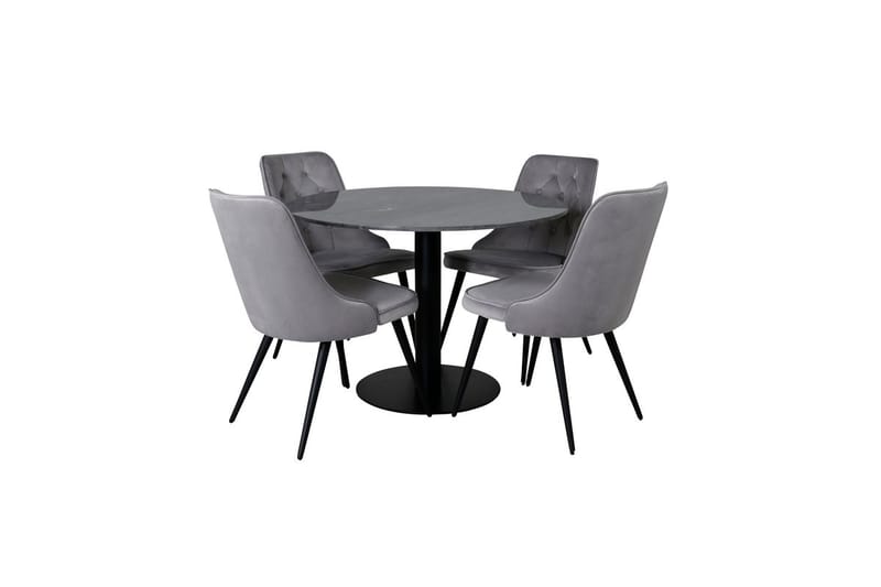 Admira spisebord 106 cm rundt i marmor med 4 Velvet Deluxe fløyelsstoler - Møbler - Bord - Spisegruppe